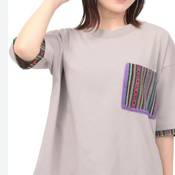 Easel Women's Oversized Size Large Dusty Pink Top with Pocket Accent - Picture 2 of 12